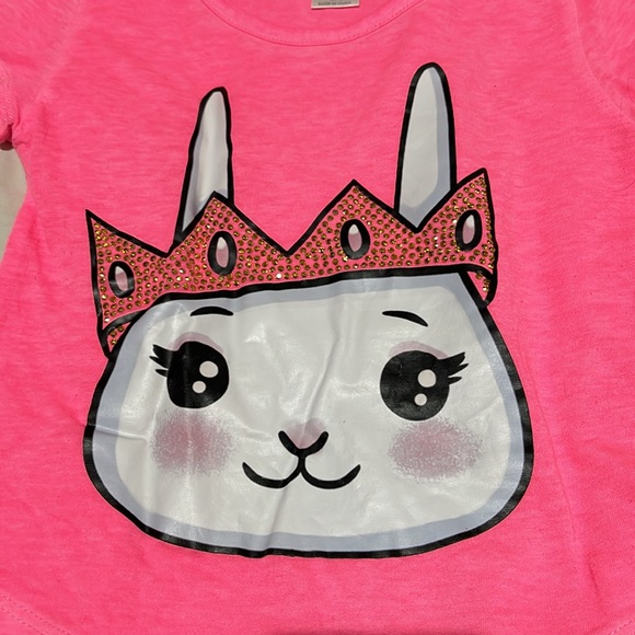 Sparkle by Stoopher 5/6 hot pink high low hemline short sleeve rabbit bling t - Picture 4 of 8